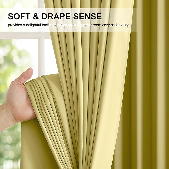 NICETOWN 100% Blackout Curtains for Patio Sliding Glass Door, Paler Yellow W52 x L84 Set of 2 Light Blocking & Soundproof Drapes,Rod Pocket Black Lined Window Treatment Panels