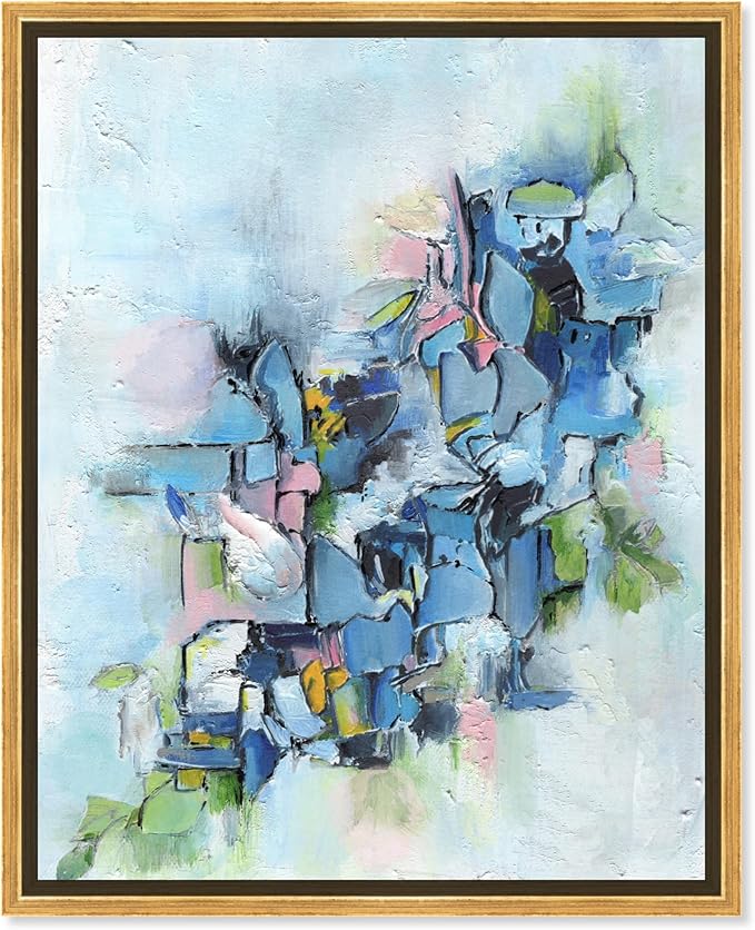 Art Remedy Poesy Canvas Modern Blue Abstract Wall Art, Gold Frame, 20" x 24"