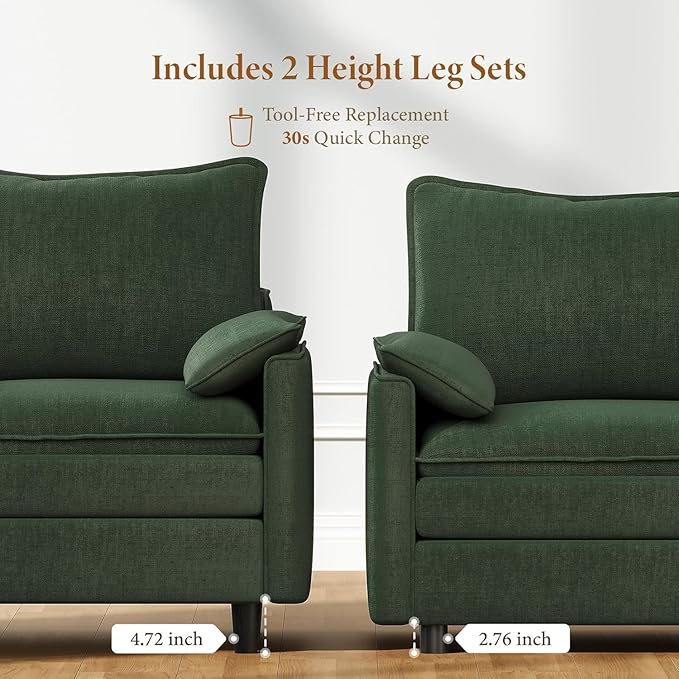 Vesgantti 40" Single Seat Sofa, Comfy Cloud Couch Deep Seat Upholstered Couch Chenille Modern Sofa with Armrest Pillows, Easy Assembly for Living Room, Bedroom and Apartment, Green | Sink-in Comfort, Height Adjustable, Easy Rearrangement, Extra-deep Ot...