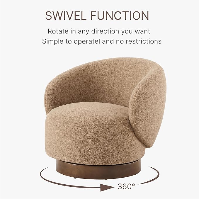 Swivel Accent Chair Round Barrel Armchair Upholstered Performance Fabric for Living Room Bedroom Reading Waitingroom,1 PCS,Sand