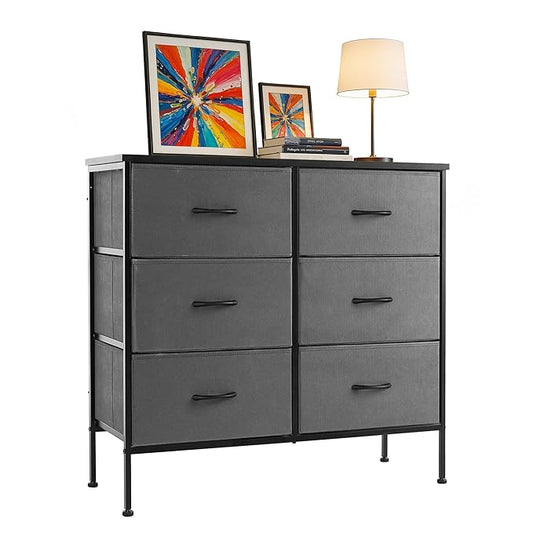 6-Drawer Fabric Dresser, Chest of Drawers Clothes Cabinet for Closet & Bedroom, Storage Organizer with Steel Frame for Entryway, Dorm, Living Room, Grey
