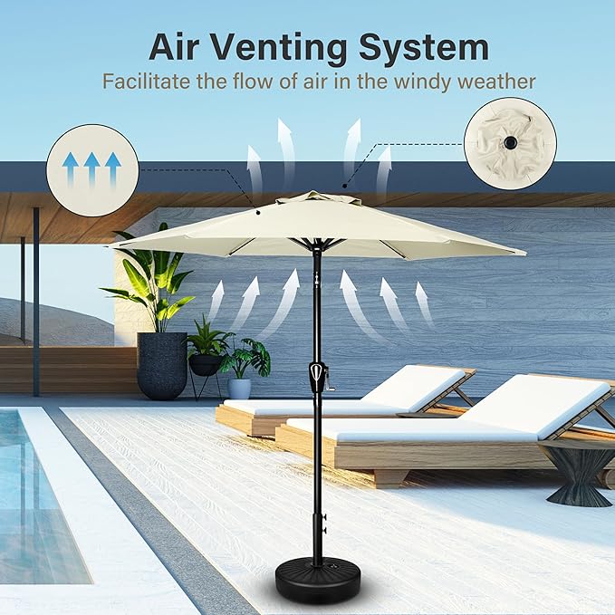 Simple Deluxe 2 Pack 7.5' Patio Umbrella Outdoor Table Market Yard Umbrella with 6 Sturdy Ribs for Backyard, Pool, Garden, Deck, Creamy White