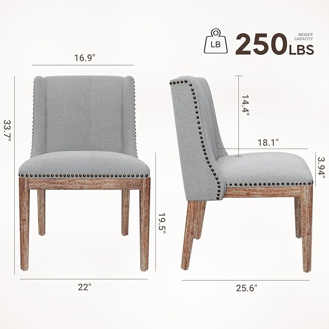 Dining Chair Set of 4, Upholstered Fabric Kitchen Side Chairs with Solid Wood Legs, Comfortable Seating for Kitchen, Dining Room & Restaurant, Grey