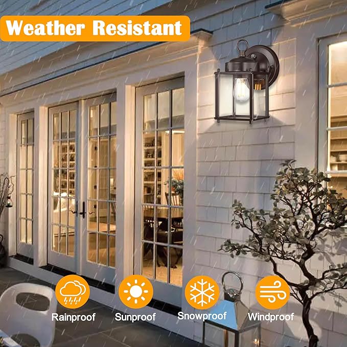 Dusk to Dawn Outdoor Wall Lantern, Exterior Waterproof Sconces Lighting Wall Mount, Front Porch Light, Anti-Rust Metal Outside Light Fixtures with Clear Glass, Matte Bronze, 2-Pack