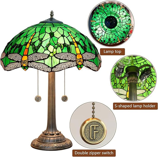 Tiffany Lamp Green Dragonfly Stained Glass Table Lamp 16X16X23 Inches Green Dragonfly Style Desk Reading Light Decor Beside Bedroom Living Room Home Festival Birthday Gift