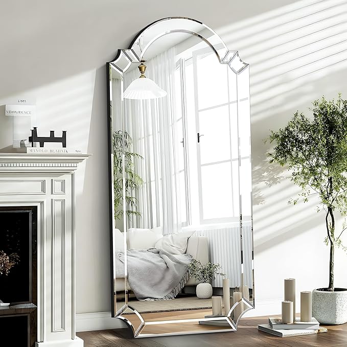 Chende Arched Full Length Mirror, 59" x 30" Large Decorative Wall Mirror with Beveled Glass Frame for Wall Decor Living Room, Bathroom, Bedroom, Dining Room, Unique Design