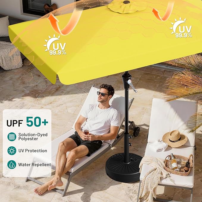AreShark 6.5 x 10 FT Rectangular Valance Patio Umbrella, Outdoor Umbrella with Tilt and Crank, Market Table Umbrellas W/ 6 Ribs UV Protection for Garden, Deck, Backyard and Pool, Yellow