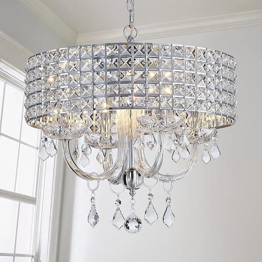Saint Mossi 4-Lights K9 Crystal Chandelier Modern Chandelier Light Fixture, Crystal Pendant Light Fixture Modern Ceiling Light Fixtures,H17 x D18,Chain Adjustable