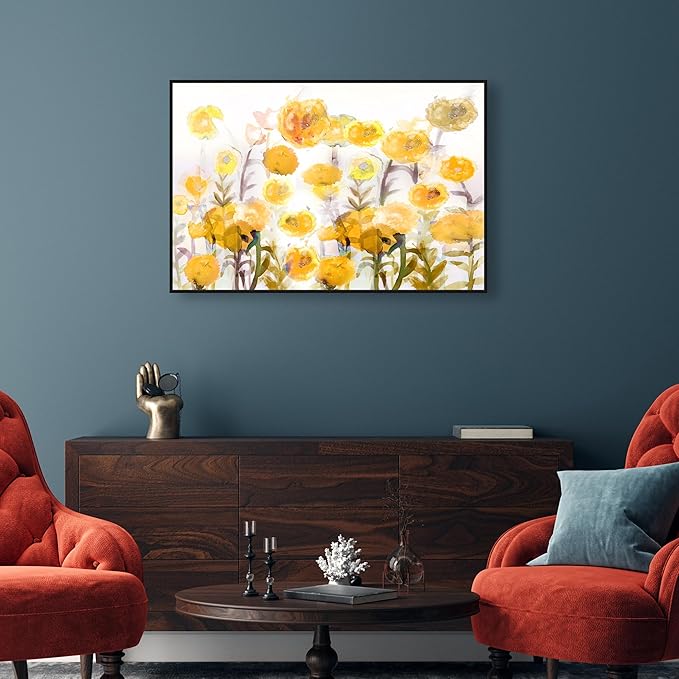 The Oliver Gal Artist Co. Floral and Botanical Wall Art Framed Canvas Prints 'Bella Garden Poppy Yellow' Gardens