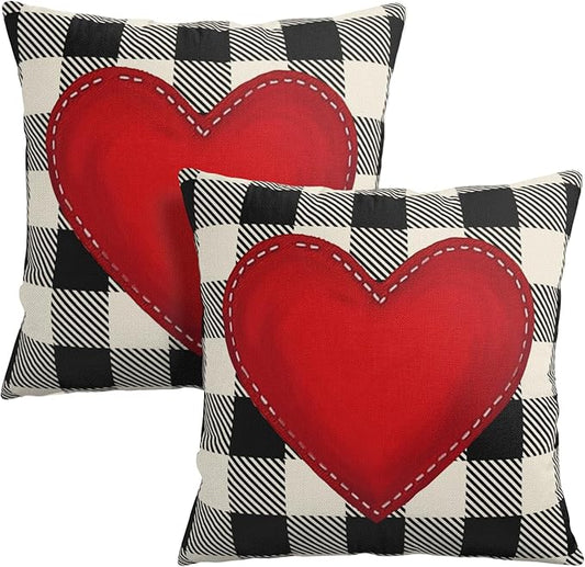 Valentines Outdoor Pillow Covers 24x24 Set of 2 Red Love Heart Throw Pillow Cover Black and White Buffalo Plaids Valentine Decorative Pillow Case for Bed Couch Sofa
