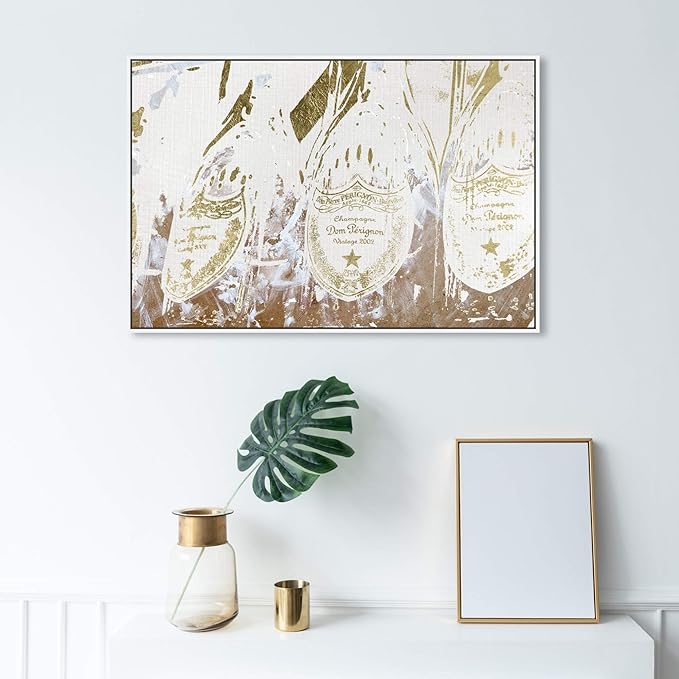 The Oliver Gal Artist Co. Drinks and Spirits Framed Wall Art Canvas Prints 'Champagne Showers' Champagne