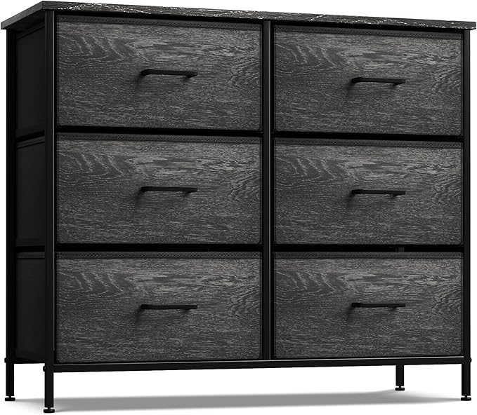 Sorbus Dresser with 6 Faux Wood Drawers - Chest Organizer Unit with Steel Frame Wood Top & Handle Easy Pull Fabric Bins for Clothes - Storage Furniture for Bedroom, Hallway, Living Room & Closet