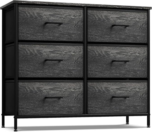 Sorbus Dresser with 6 Faux Wood Drawers - Chest Organizer Unit with Steel Frame Wood Top & Handle Easy Pull Fabric Bins for Clothes - Storage Furniture for Bedroom, Hallway, Living Room & Closet