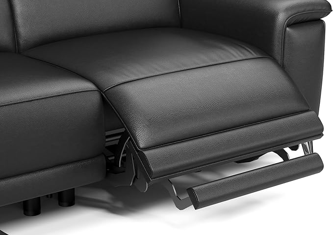 Valencia Pista 113" Full Leather Reclining Sectional Sofa with Left Hand Chaise | Power Recliner Chair, Nappa 11000 Leather | Sectional Couch for Living Room Furniture, Black