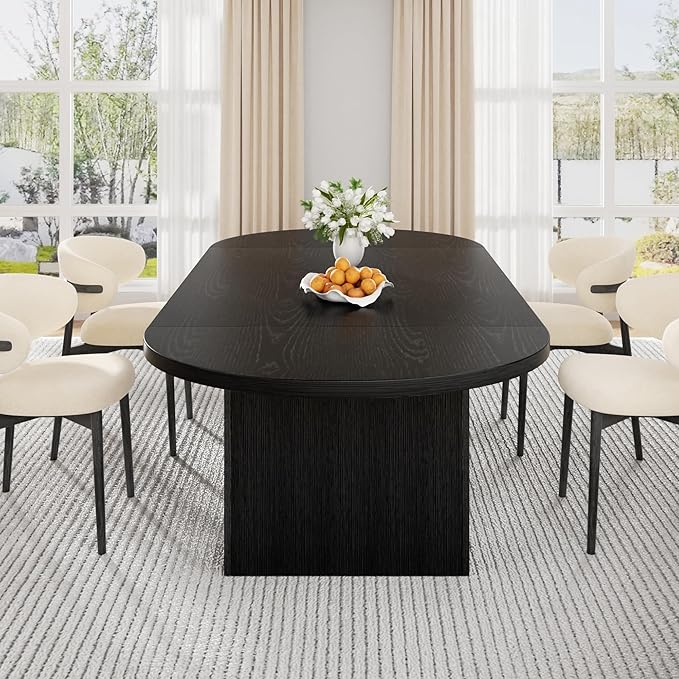 70.8" Oval Dining Table for 6 8, Modern Dining Room Table with Storage, Wood Kitchen Table with Heavy Duty Legs, Dinner Tables for Kitchen Dining Room (Black)