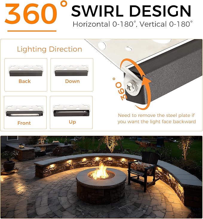 CLOUDY BAY [6 Pack] 12 Inch 12V-15 VAC/DC Low Voltage Hardscape Lighting Paver Light,Retaining Wall Lights Outdoor,IP65 Waterproof, 7W 2700K Soft White,Frost Lens Deck Step Light