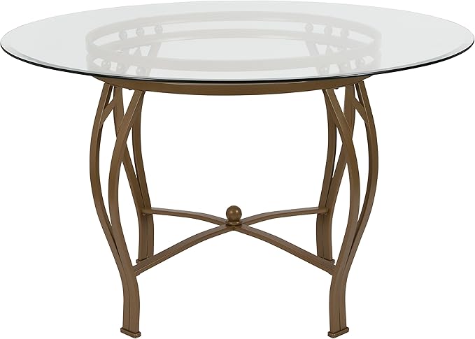 Flash Furniture Glass Dining Table, 48 in, Clear/Matte Gold