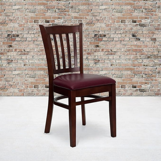 Flash Furniture 2 Pk. HERCULES Series Vertical Slat Back Mahogany Wood Restaurant Chair - Burgundy Vinyl Seat