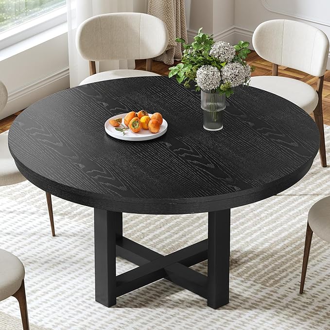 Casaphoria 45" Round Dining Table, Modern Kitchen Table for 4-6, Thickly Rounded Tabletop Farmhouse Dinner Table for Living Room, Kitchen, Bar, Easy Assembly, Black