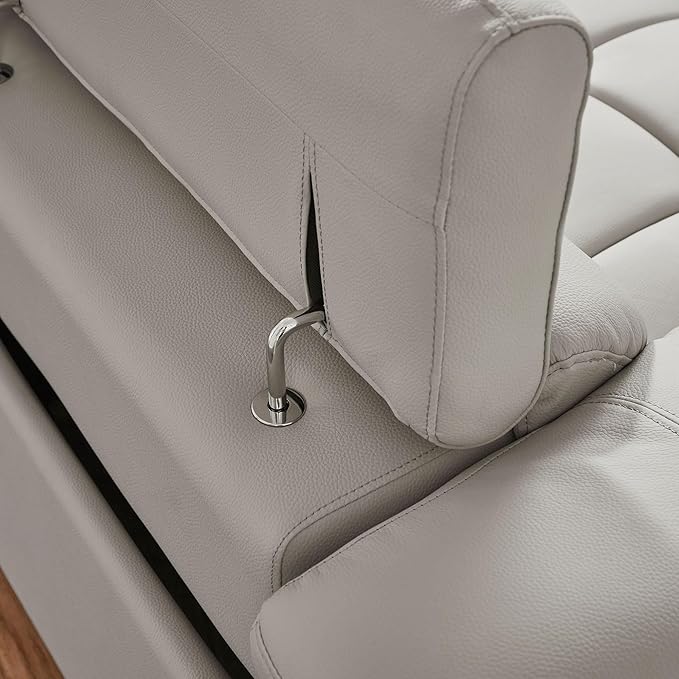 KEIKI 145" L-Shaped Genuine Leather Wall-Hugger Reclining Sofa with Right Chaise, Adjustable Backrest & Footrest, Modern Electric Control 4-Seater Couch with USB, for Living Room, Light Grey