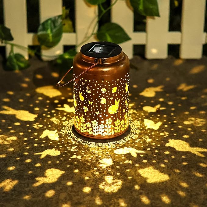 Rabbit Solar Lanterns Outdoor Waterproof Hanging Lights Garden Decor Birthday Gifts for Women Mom Grandma Metal Solar Lantern Decorative Light for Yard,Porch,Patio,Pathway,Backyard