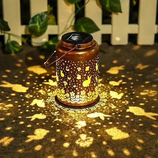 Rabbit Solar Lanterns Outdoor Waterproof Hanging Lights Garden Decor Birthday Gifts for Women Mom Grandma Metal Solar Lantern Decorative Light for Yard,Porch,Patio,Pathway,Backyard