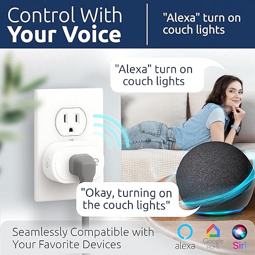 Smart Plug Energy Monitoring | Compatible with Alexa, Google Home Assistant, iPhone, Siri, Android, Power Tracking 15A 1800W, No Hub Required Energy Monitoring Outlet (Non-Monitoring, 2)