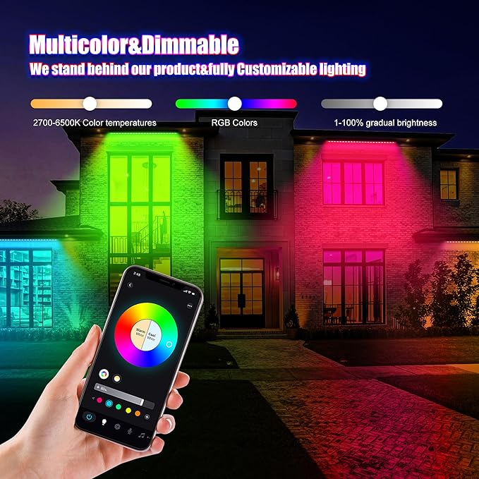 Smart Outdoor RGBCW Stage LED Light Bar 20″, Color Changing Wall Washer with App & Remote Control, 2700K–6500K Tunable White Floodlight, IP65 RGB Stage/Porch Lights for House, Music Sync,
