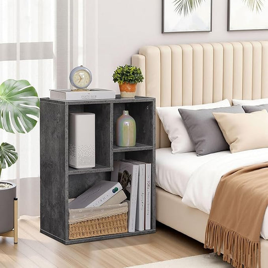 VECELO 3-Cube Small Bookshelf, Modern Bookcases with Shelves Height Up to 12.8 Inches, Suit for Common Size Textbook, Vertical or Horizontal, Cubby Storage Organizer,Grey
