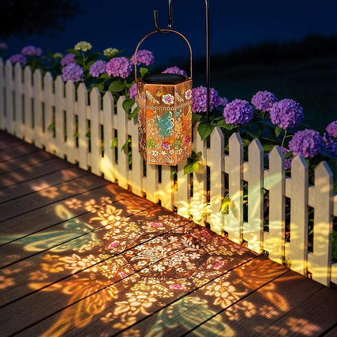 Butterfly Solar Lights Outdoor - Solar Lanterns Outdoor Waterproof Decorative Metal Lantern for Garden, Patio, Pathway（1 Pack）