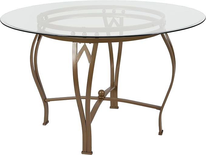 Flash Furniture Glass Dining Table, 48 in, Clear/Matte Gold