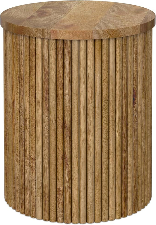 SIMPLIHOME Demy End Table - 18 inch Wide Solid Mango Wood Round Accent Table in Natural, Handcrafted Industrial Nightstand or Lamp Stand for Living Room or Bedroom with Slatted Base, Assembled