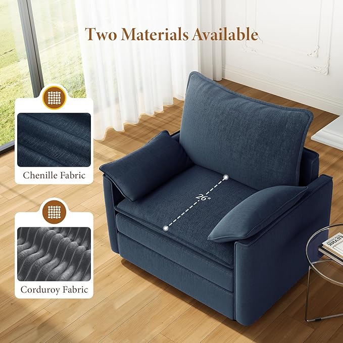 Vesgantti 40" Single Seat Sofa, Comfy Cloud Couch Deep Seat Upholstered Couch Chenille Modern Sofa with Armrest Pillow, Easy Assembly for Living Room, Bedroom and Apartment, Blue | Sink-in Comfort, Height Adjustable, Easy Rearrangement, Extra-deep Otto...