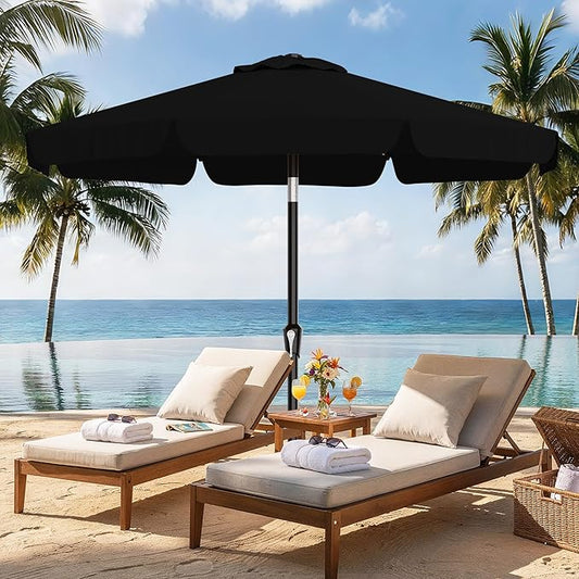 AreShark 9FT Valance Patio Umbrella, Outdoor Table Umbrella with Tilt and Crank, Outdoor Market Umbrellas W/ 8 Sturdy Ribs UV Protection for Garden, Deck, Backyard and Pool, Black
