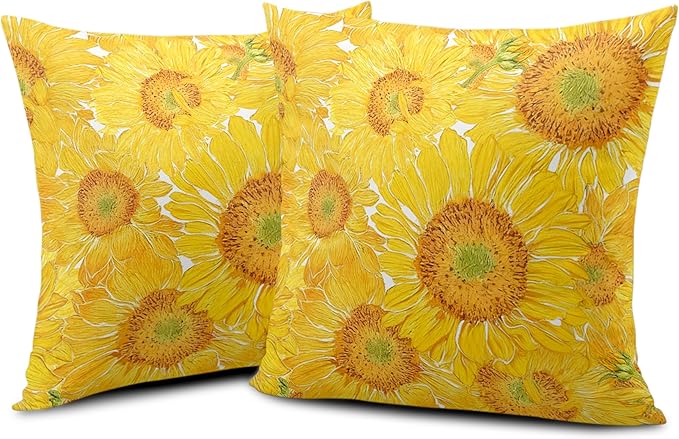 Sunflower Pillow Covers Floral Throw Pillow Covers 16x16 Yellow Pillow Case Flowers Double Sided Printing Cushion Case for Living Room Couch Sofa Set of 2