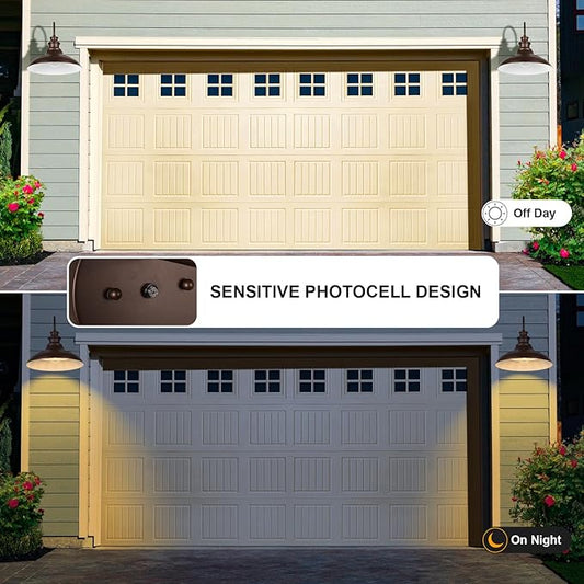 Dusk to Dawn Sensor Outdoor Barn Light Fixtures, 16 Inch Dome Farmhouse Outdoor Wall Sconces, Rustic Exterior Wall Mount Lights, Industrial Bronze White Wall Lanterns for Porch, 2 Pack