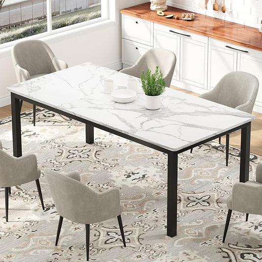Garvee 79 in Dining Table for 6, Farmhouse Wooden Kitchen Tables for Family, Rectangular Industrial Style Dining Room Table with Sturdy Metal Frame, Long Desk for Restaurant, Kitchen, Office,White 2