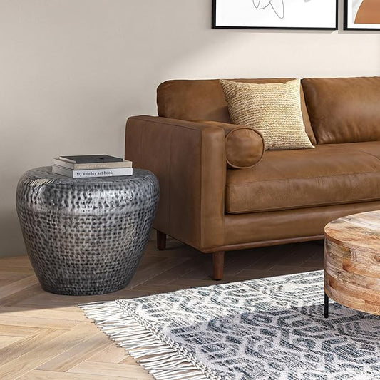 SIMPLIHOME Preston Metal Table - 22 inch Wide Solid Metal Round Side Table in Antique Silver, Modern Industrial Accent Table for Living Room or Bedroom with Textured Finish, Assembled