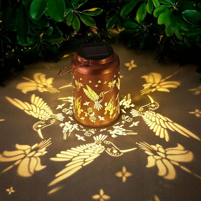 Hummingbird Solar Lanterns Outdoor Waterproof Hanging Solar Lights Metal Decor Lantern LED Light Decorative for Garden,Patio,Yard,Lawn,Backyard,Front,Porch Gifts for Women Mom Men