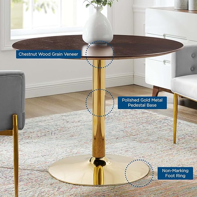 Modway Verne Round Wood Grain 40" Dining Table in Gold Cherry Walnut