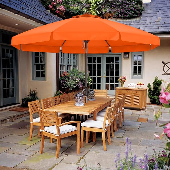 ABCCANOPY 9ft Scalloped Patio Umbrella, Outdoor Table Umbrella with Tilt and Crank, Fiberglass Ribs Deck Umbrella for Patio, Pool, Garden, Picnic (Tuscan)