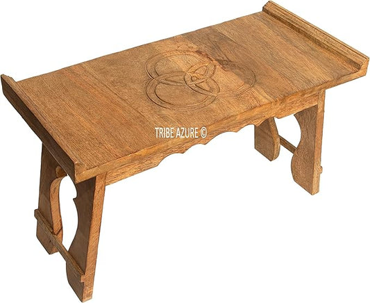 Tribe Azure Fair Trade Altar Table, Meditation Table, Puja, Meditation Wood Wiccan Altar Buddhist, Japanese, Small Low Side Chabudai Coffee Floor (Tea Table)