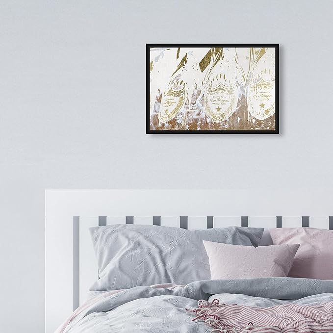 The Oliver Gal Artist Co. Drinks and Spirits Framed Wall Art Canvas Prints 'Champagne Showers' Champagne