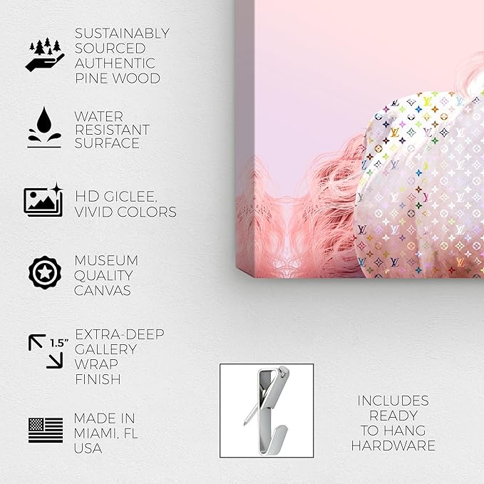 Country Farmhouse Canvas Print Painting Animal Wall Art 'Pink Glam Horse' Unframed Gallery Wrapped Canvas Rustic Home Décor 15x10 in Pink, White by Oliver Gal