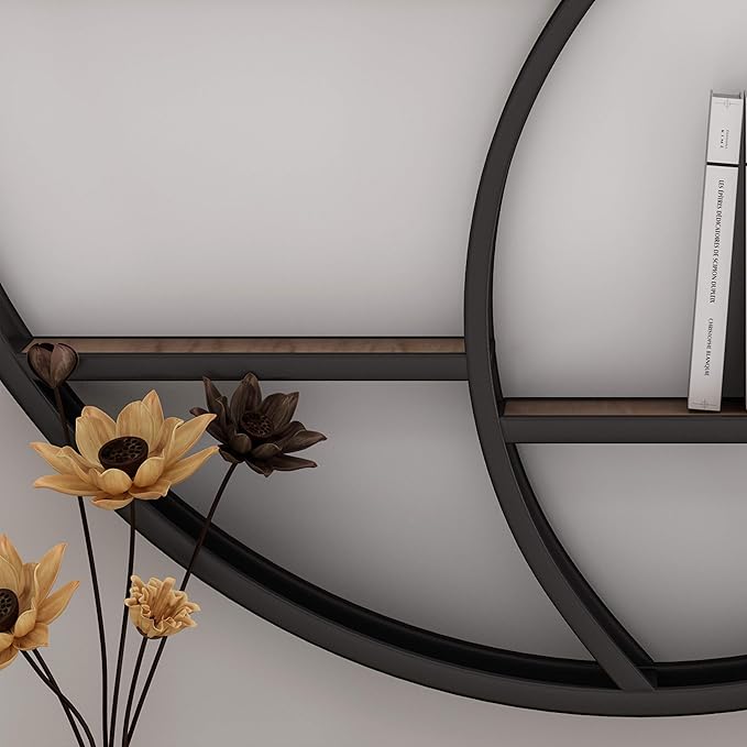 Christopher Knight Home Bobby Industrial Hanging Circular 8 shelves, Wall Shelf, Black Finish, Natural
