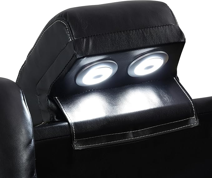 Power Reclining Sofa Sets for Living Room, Leather Recliner Sofa Set with LED Light, Cup Holder, Console Storage, Charging Pad for Home Theater Seating(3 Piece Set,Black)