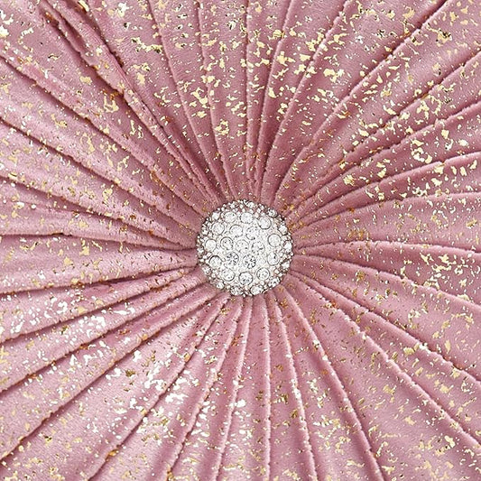 EUCIOR Round Throw Pillows,Blush Pink and Gold Throw Pillow,Soft Spandex Fabric,Pumpkin Pleated Handmade Pink Round Velvet Decorative Pillow for Sofa Bedroom Livingroom