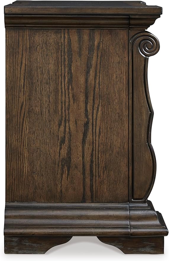 Signature Design by Ashley Maylee Classic 2 Drawer Nightstand with Pull-Out Tray, Power Supply and USB Ports, 29.5" Tall, Dark Brown