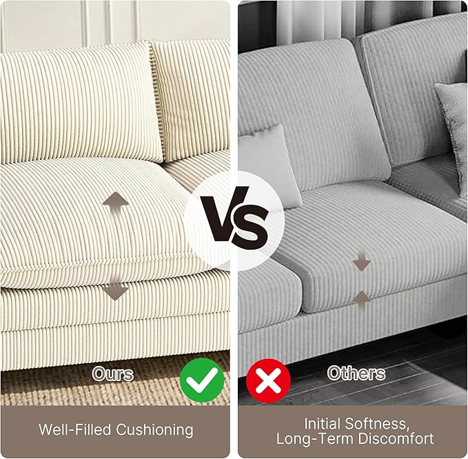 Gizoon 75” Small Cloud Loveseat Couches for Living Room, 2 Seater Love Seat Sofa with Comfy Deep Seat, Small Washable Couches with Removable Corduroy Cover for Apartment, Beige