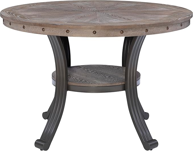 Powell Franklin Pewter Metal and Rustic Wood Table Dining